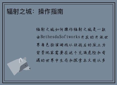 辐射之城：操作指南